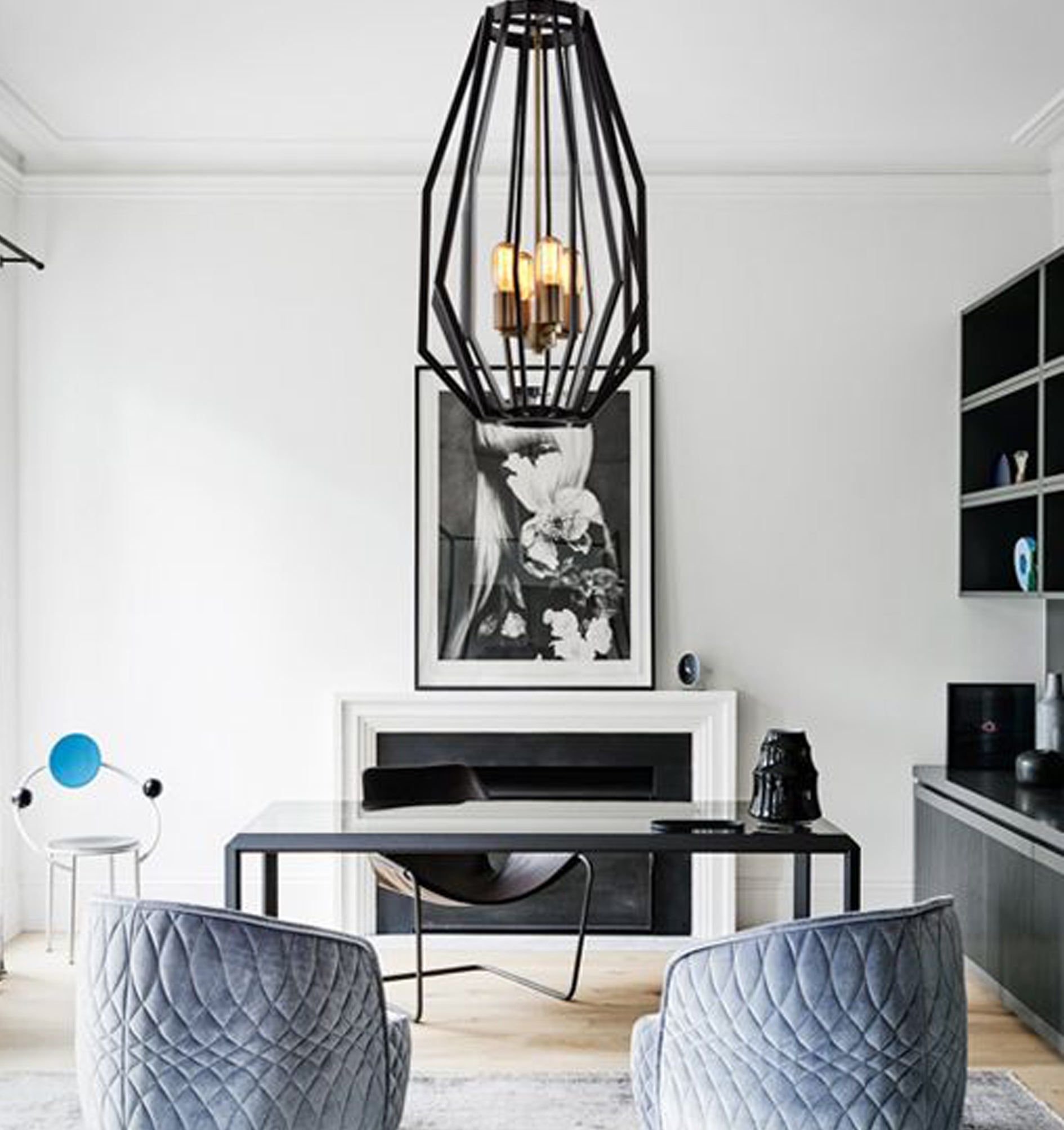 GAMBA: Industrial Rustic Narrow Angular Cage Pendant Lights
