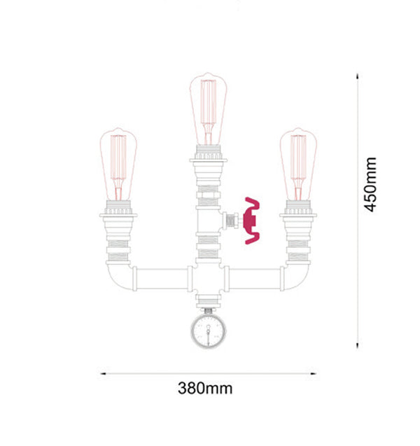 STEAM: Interior Aged Iron 3xPipe Wall Light