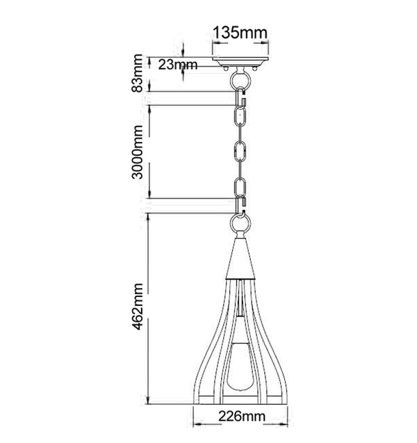 KHALEESI: Medieval Style Rustic Oak Dark Red Wood Small Bell Shape Pendant Light