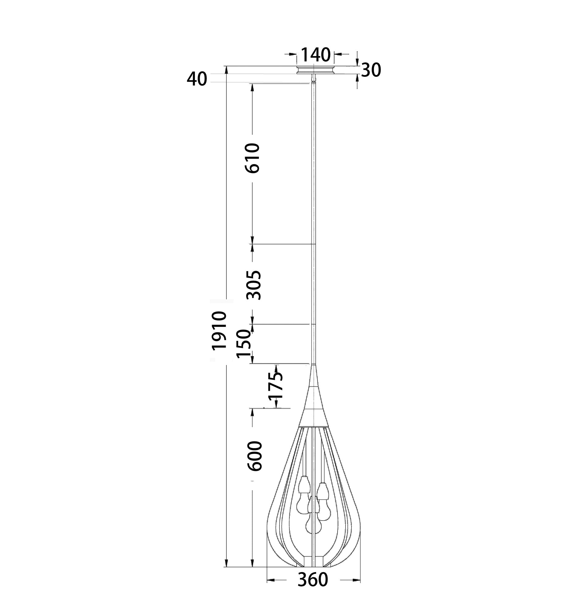 BONITO Medium Tear Moss Wood Drop Pendant Light
