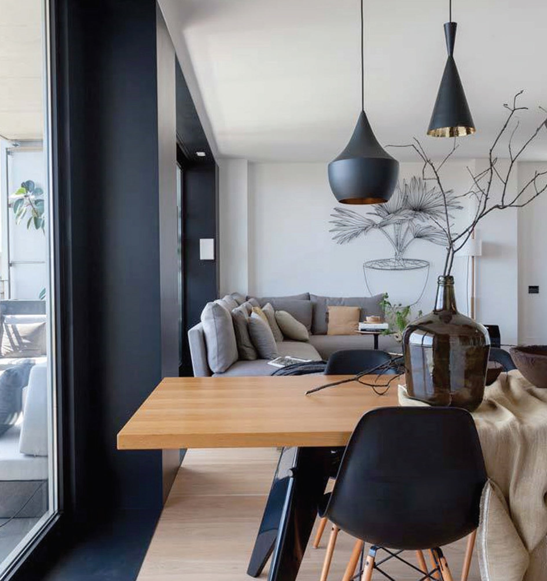 CAVIAR: Black Angled Bell Shape Pendant Light