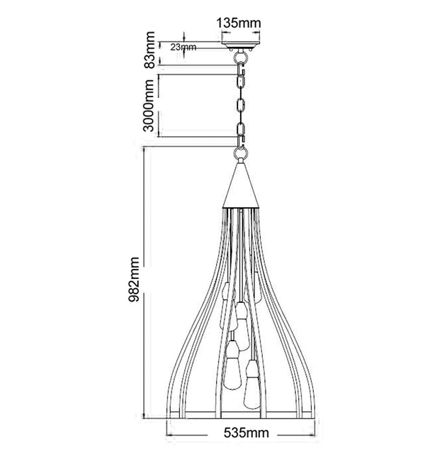 KHALEESI: Medieval Style Rustic Oak Dark Red Wood Large Bell Pendants Light