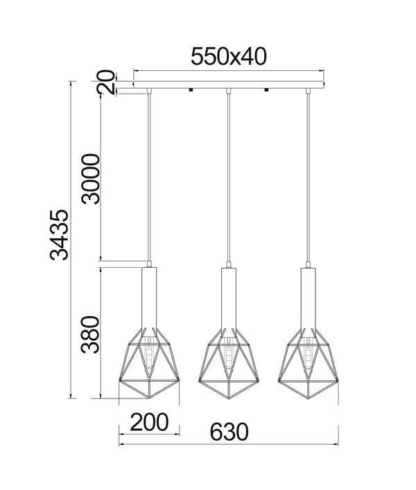 BLACKBAND & WHITEBAND Pendant Light 3x Bird Cage With Bar Base