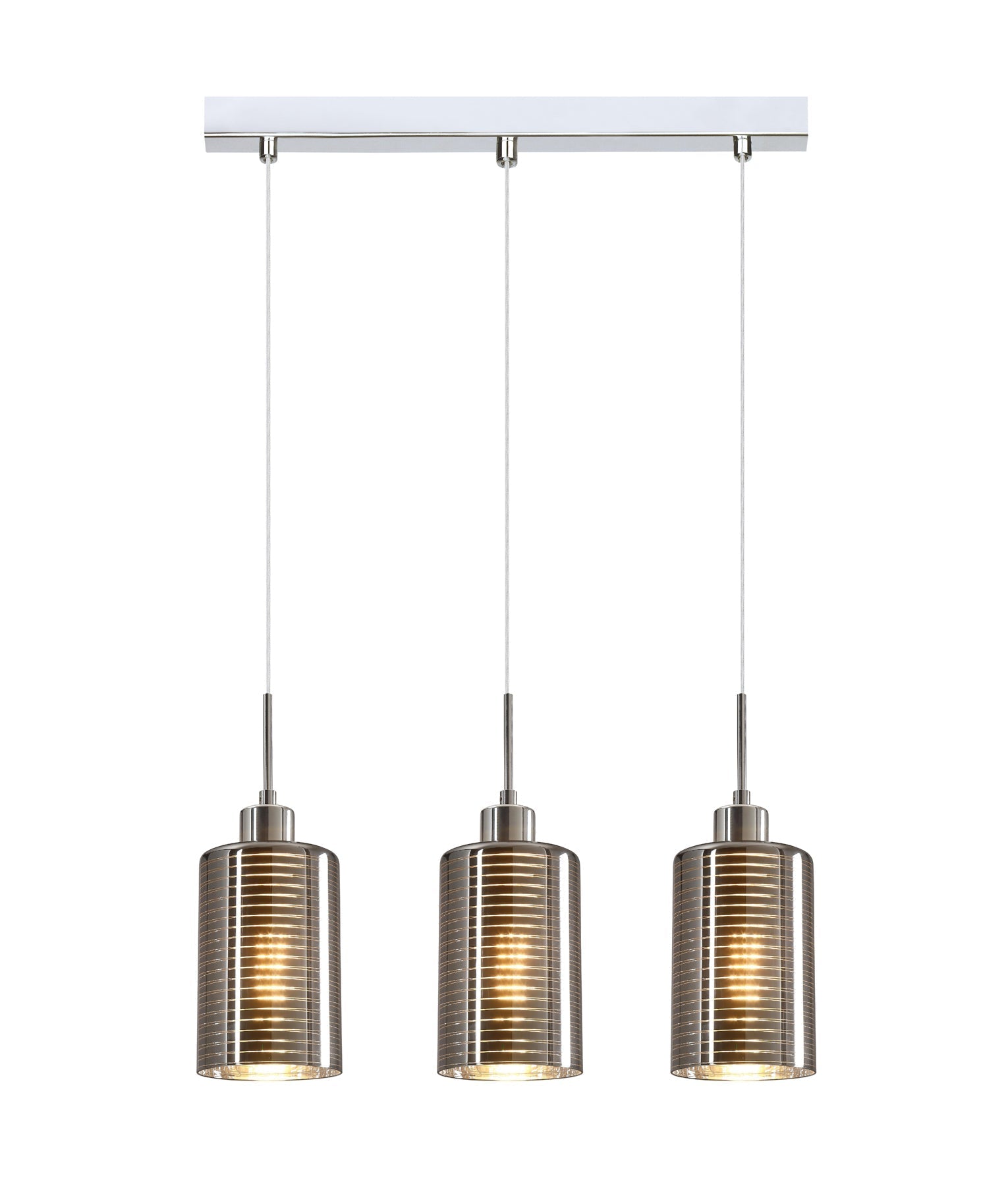 ESPEJO: Interior Iron & Chrome Oblong Glass with Line Effect Pendant Lights