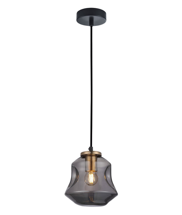 FOSSETTE: Interior Dimpled Smoked Mirror Effect Angled Bell Glass Pendant Light