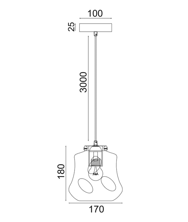 FOSSETTE: Interior Dimpled Smoked Mirror Effect Angled Bell Glass Pendant Light