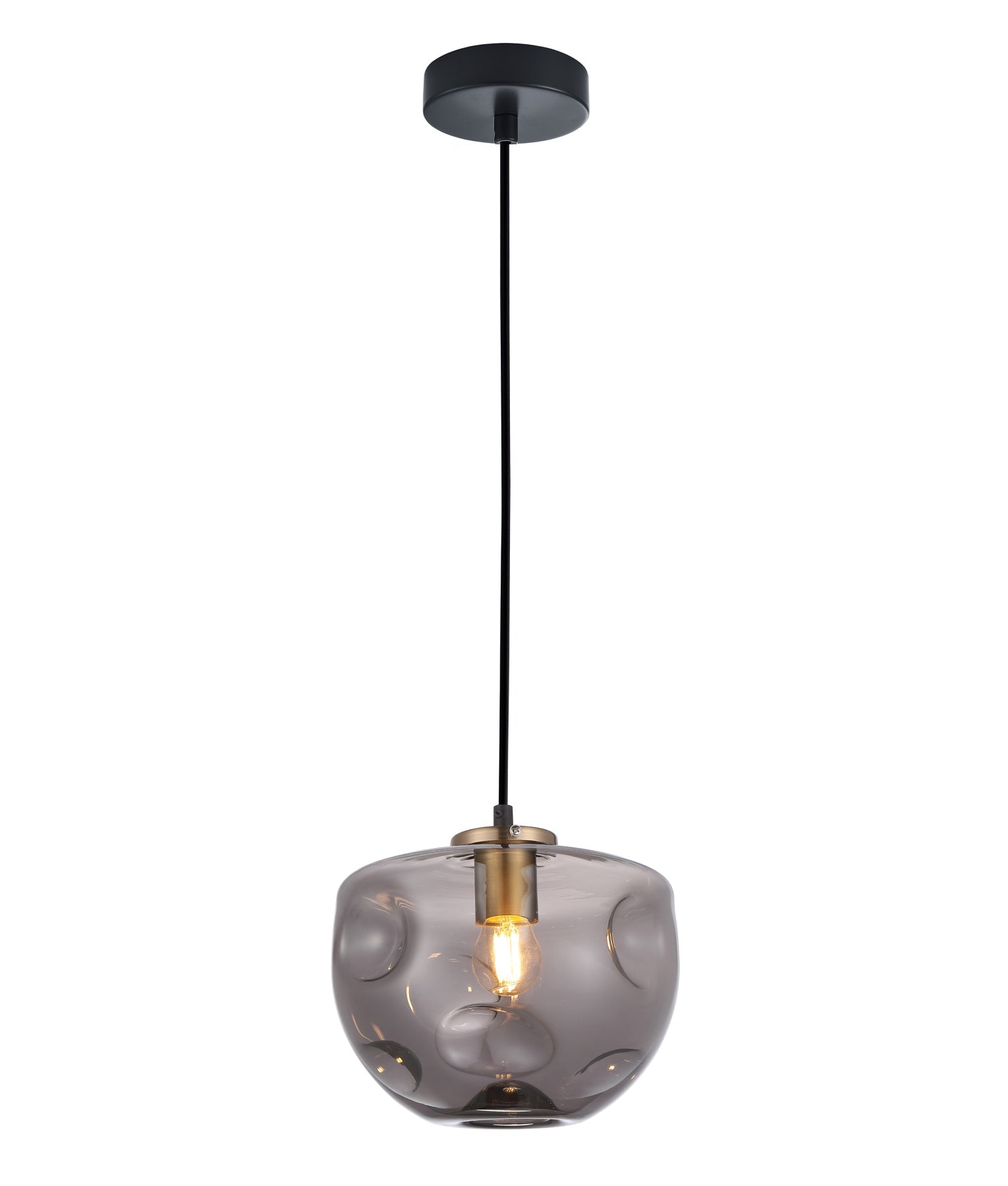FOSSETTE: Interior Dimpled Smoked Mirror Effect Glass Pendant Light