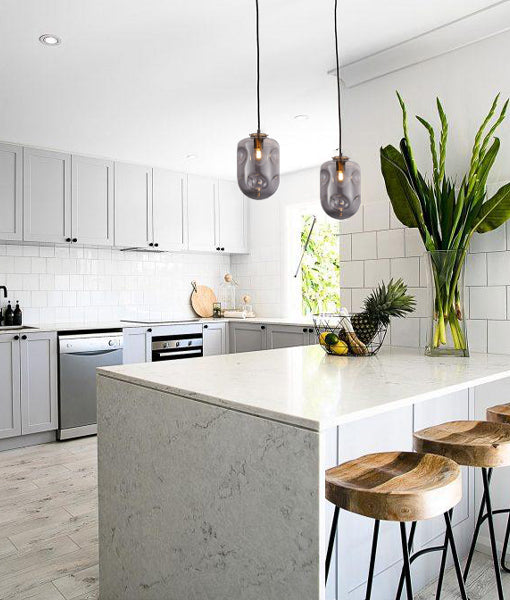 FOSSETTE: Interior Dimpled Smoked Mirror Effect Oblong Glass Pendant Light
