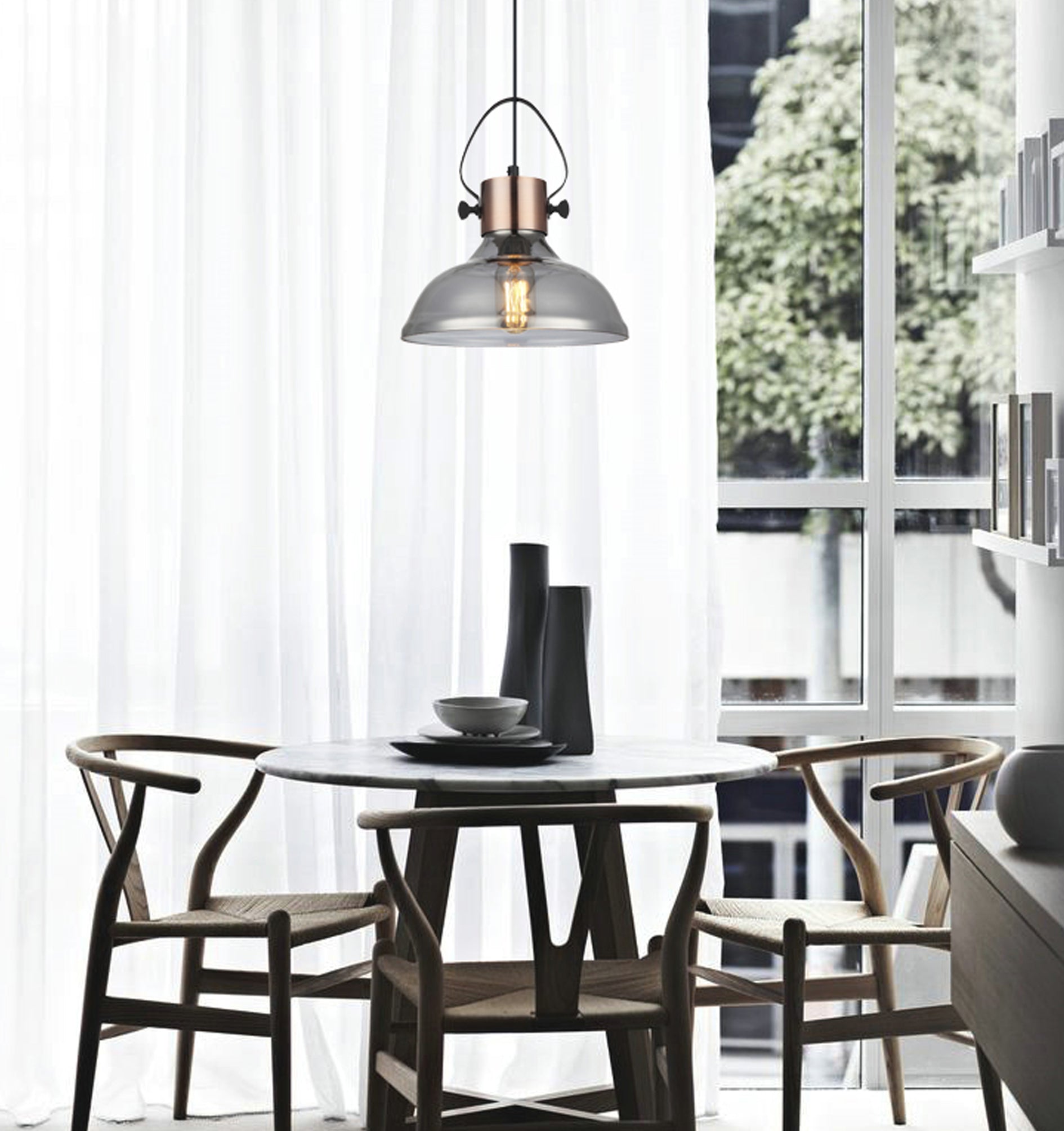 FUMOSO: Retro Smokey Glass Dome Shape Pendant Light