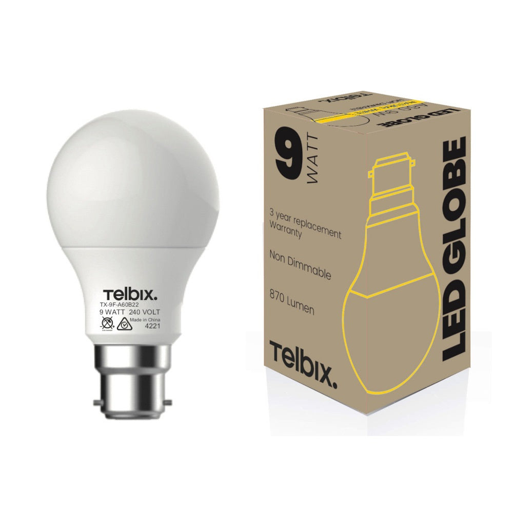 B22 A60 9W LED GLOBE OPAL NON-DIM