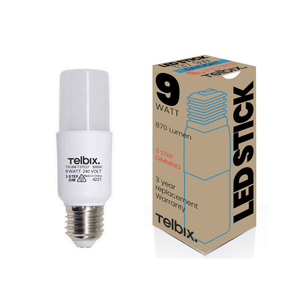 E27 T37 9W LED STICK GLOBE OPAL 3STEP DIM