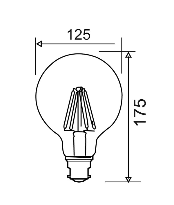 G125 LED Filament Dimmable Globes Clear Diffuser (8W)