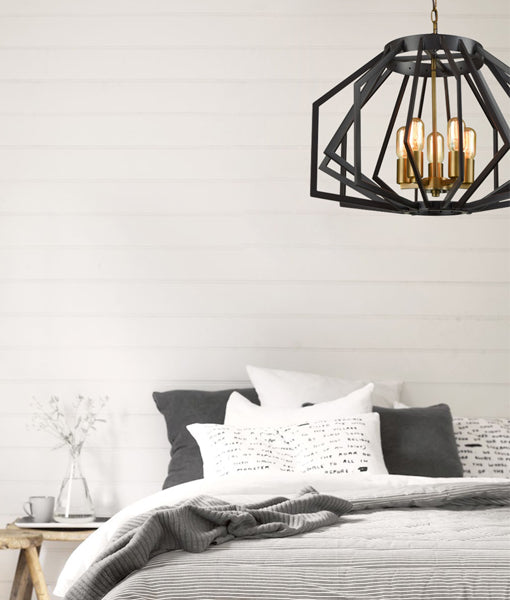 GAMBA: Industrial Rustic Wide Angular Cage Pendant Lights