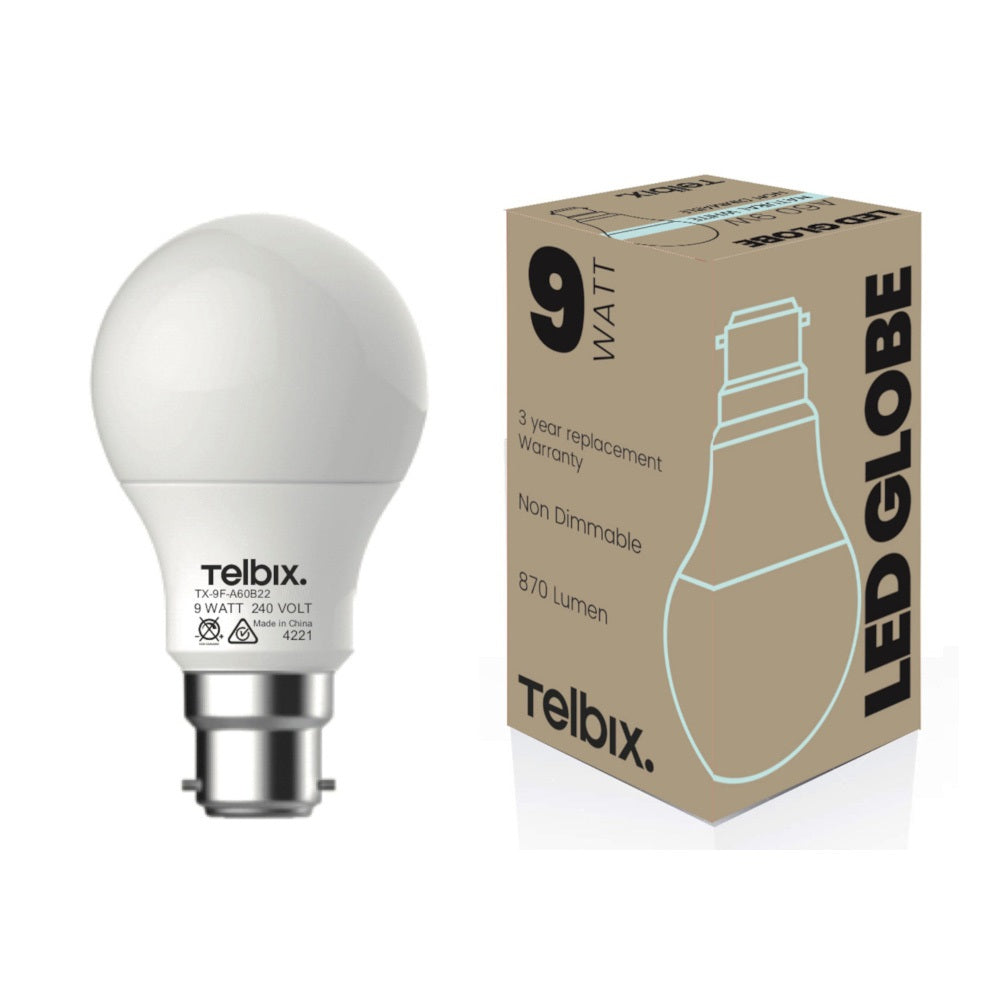 B22 A60 9W LED GLOBE OPAL NON-DIM