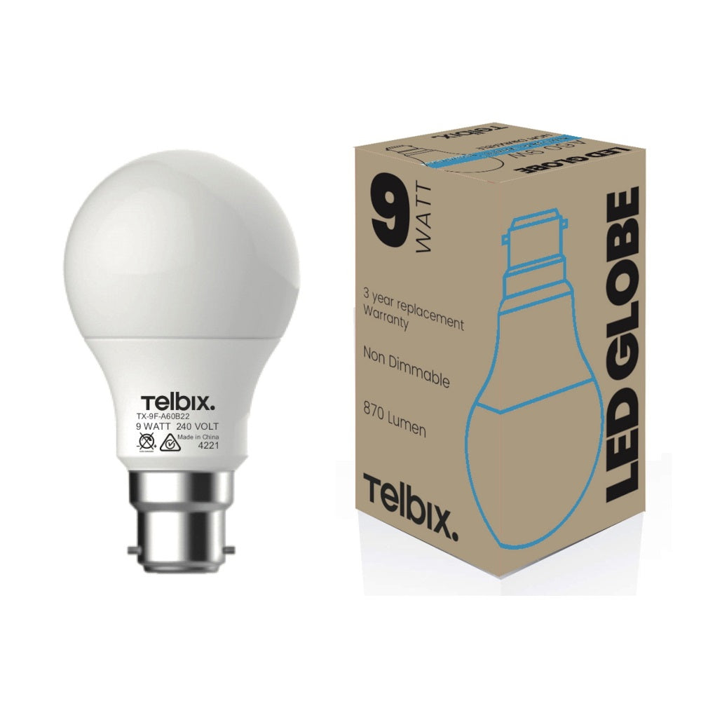 B22 A60 9W LED GLOBE OPAL NON-DIM