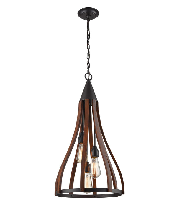 KHALEESI: Medieval Style Rustic Oak Dark Red Wood Medium Bell Pendant Light