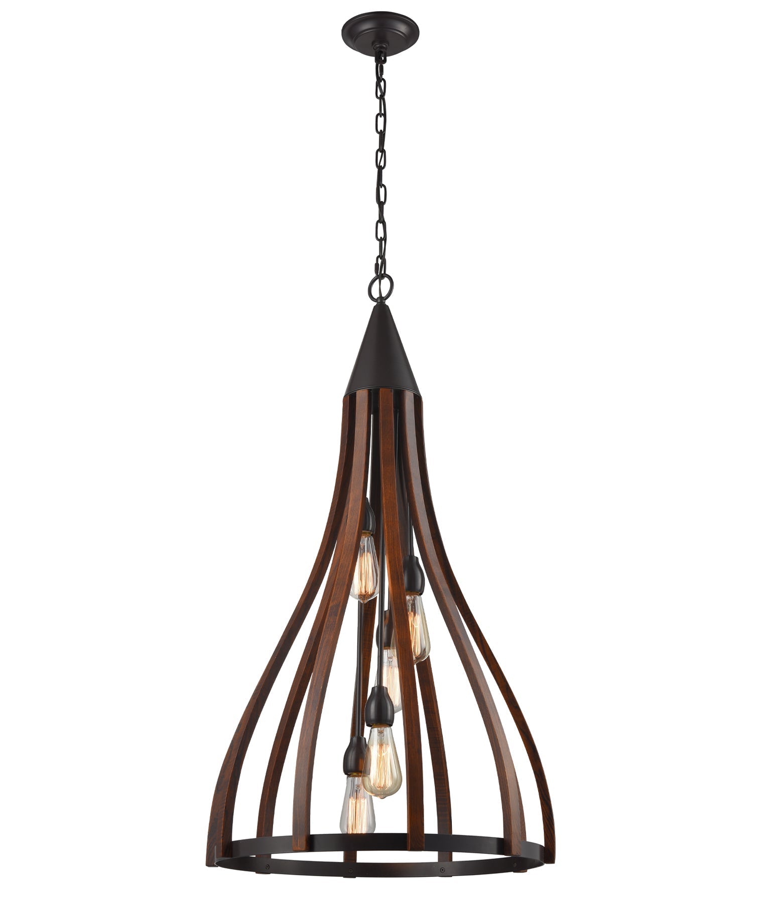 KHALEESI: Medieval Style Rustic Oak Dark Red Wood Large Bell Pendants Light