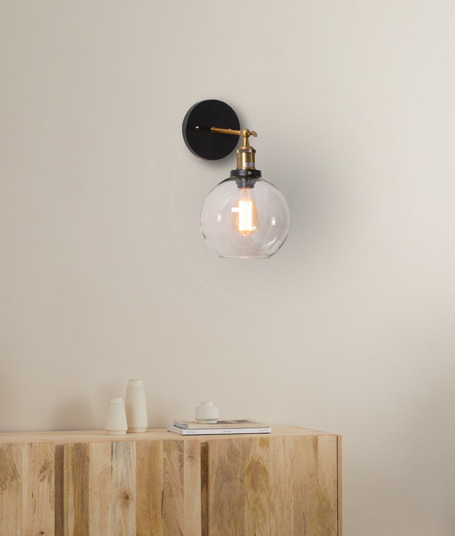 PESINI: Interior Swing Arm Glass with Antique Brass