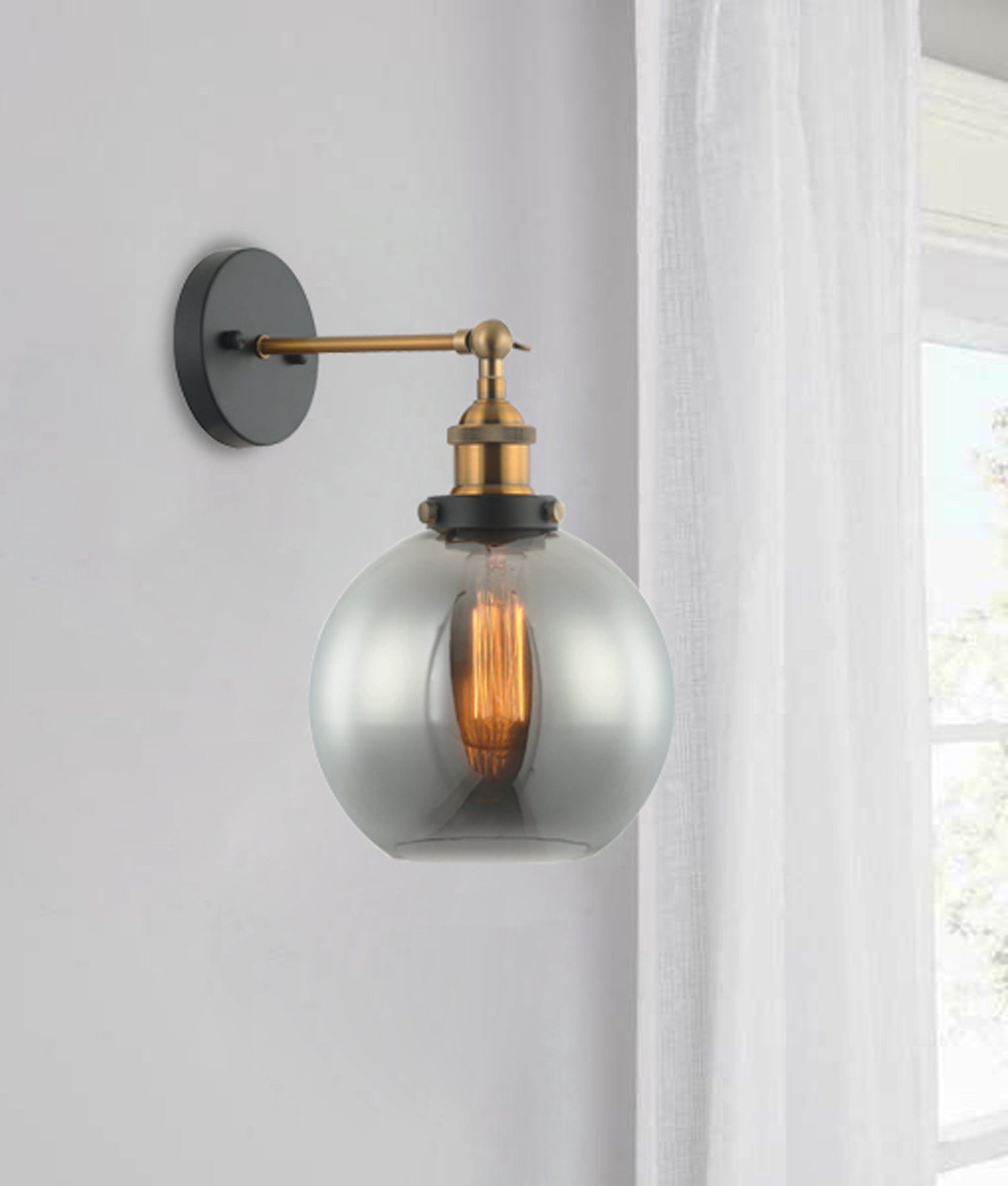 PESINI: Interior Swing Arm Glass with Antique Brass
