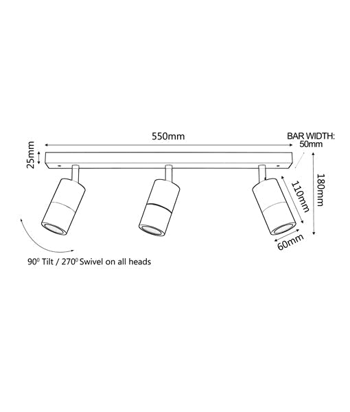 GU10 Exterior Adjustable Head Bar Lights (White) IP44