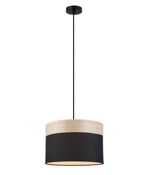 TAMBURA: Scandinavian Medium Drum Cloth Shade with Wood Veneer Trim Pendant Lights