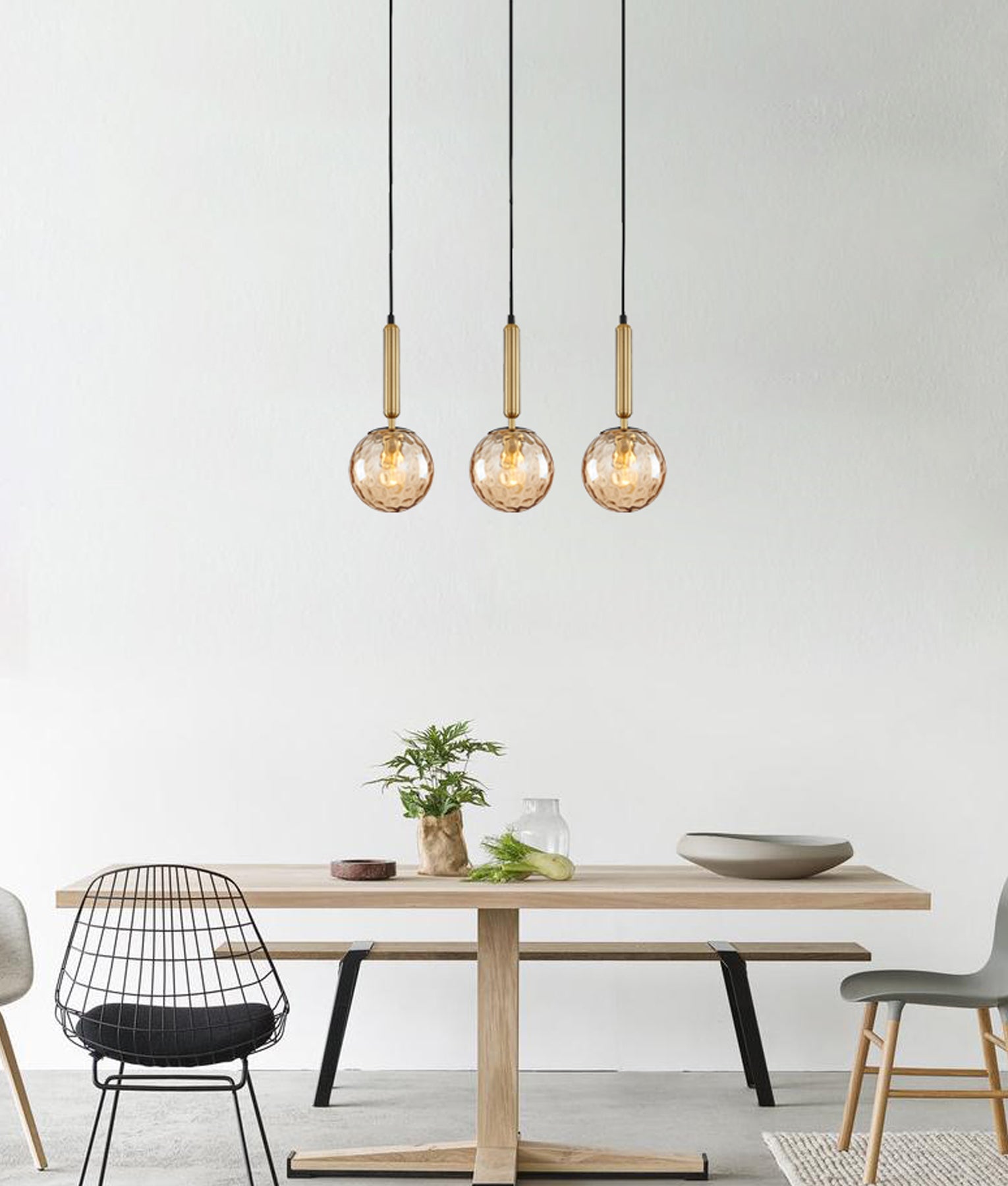 TRATTINO: Black Spherical Glass Multiple Bar Base Interior Pendant Lights