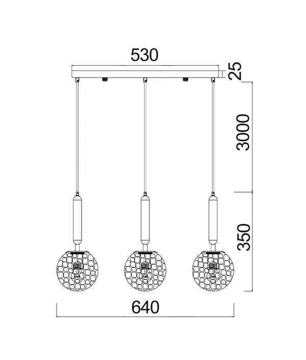 TRATTINO: Black Spherical Glass Multiple Bar Base Interior Pendant Lights