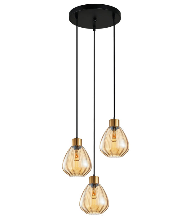 TULIP: Interior Black Wine Glass Ribbed Multiple Round Base Pendant Lights
