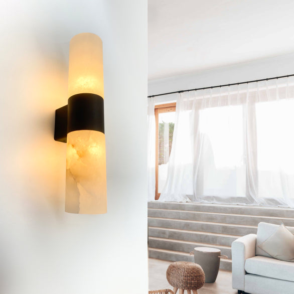 PANISH 2LT MARBLE BLACK WALL LIGHT